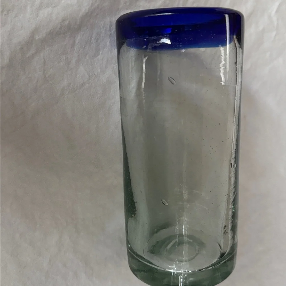 MEXICO HANDBLOWN GLASS COBALT BLUE REPLACEMENT TUMBLER BARWARE VINTAGE 90s 14 oz
